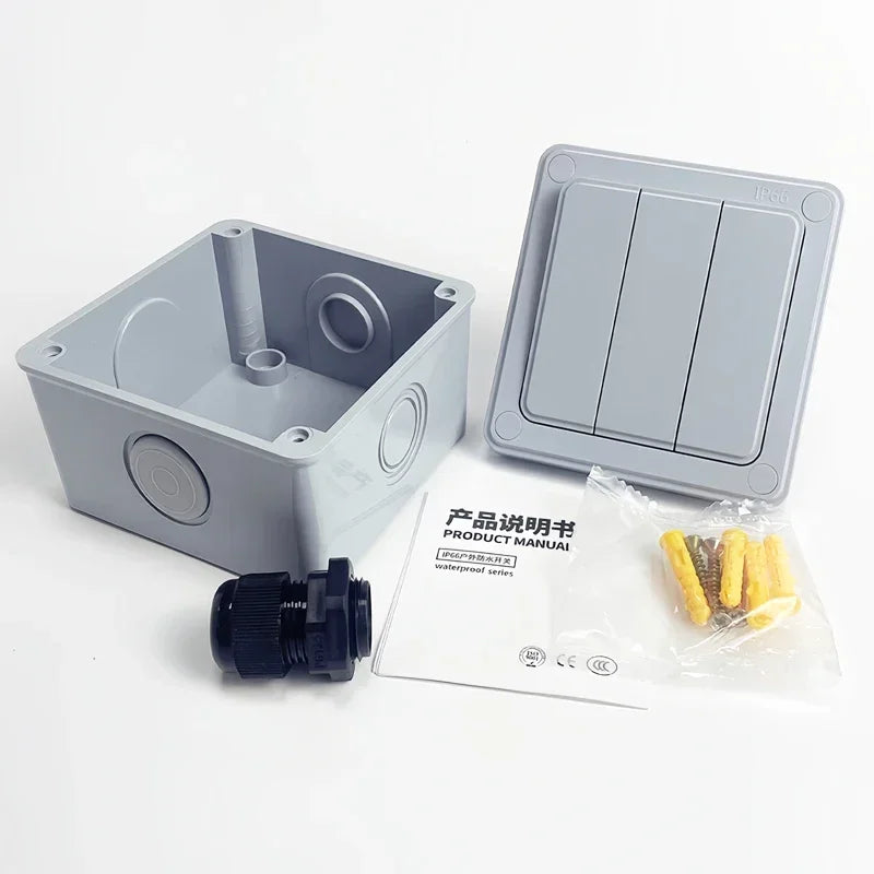 IP66 Outdoor Wall Switch 16A Weatherproof Push Button - 1/2/3 Gang Electrical for Garden/Patio/Exterior Use