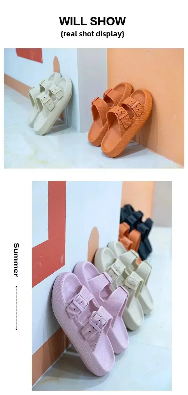 Men's Casual Simple Buckle Adjustable Eva One-Piece Double-Bar Flat Slip-On Slippers Suitable for Home and Outdoor Beach Sandals