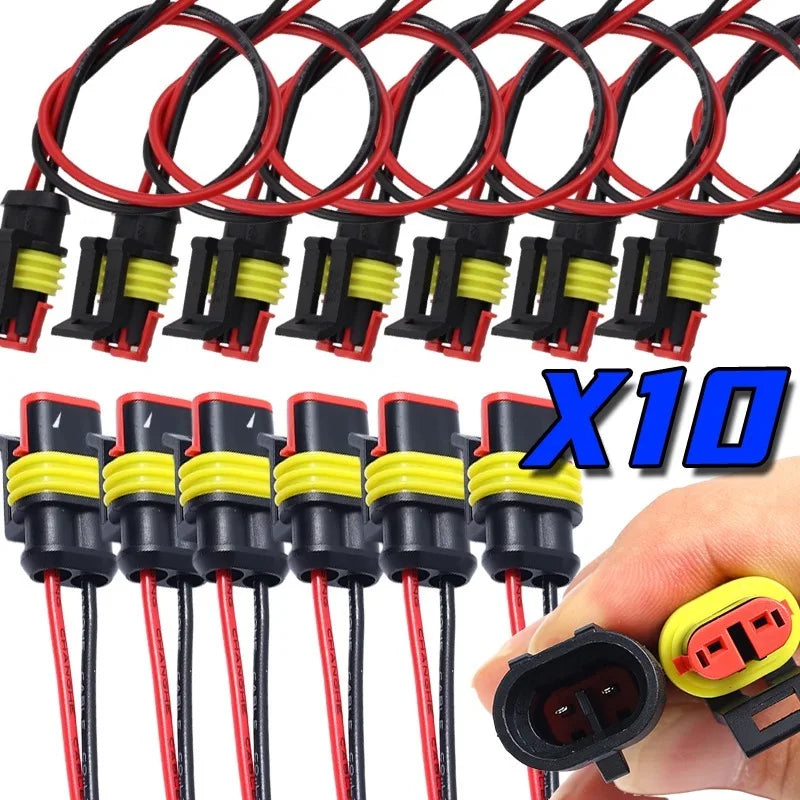 10 Pairs 2Pin Way Wire Harness Waterproof Electrical Auto Connector Male Female Car Plug Connector for Car Motorcycle Truck
