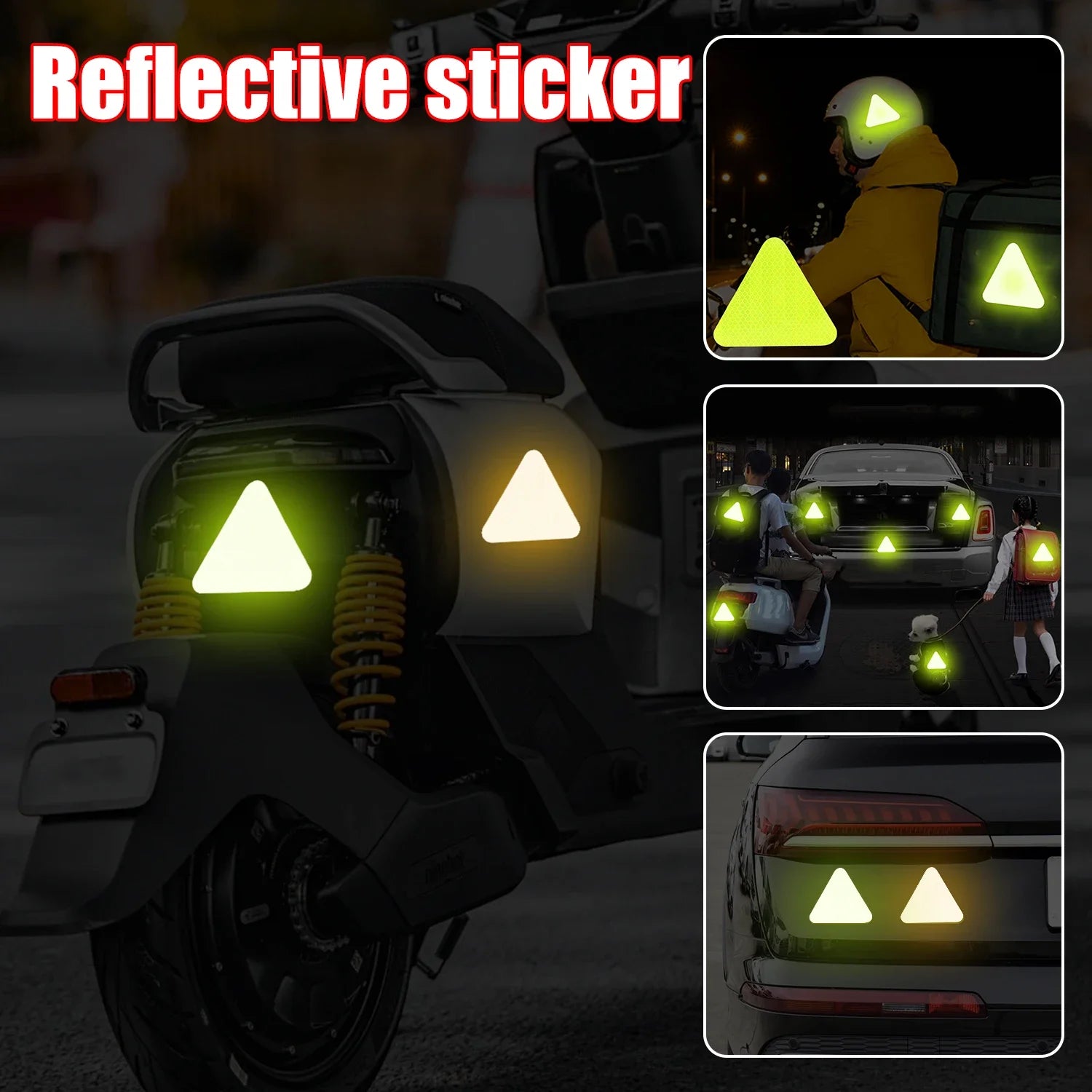 Car Reflective Stickers Night Light Safety and Warning Triangle Reflector Rear Light Sign Strips Exterior Decoration Accessories