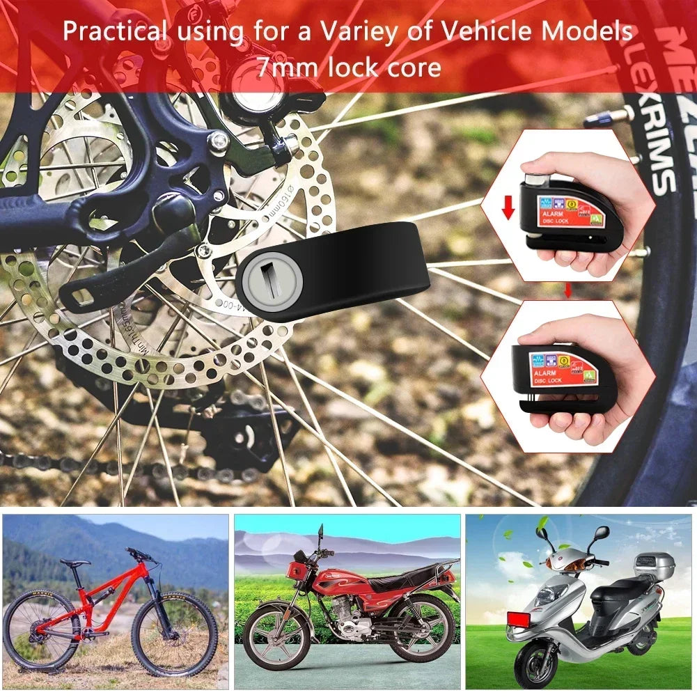 Motorcycle Bicycle Lock Alarm Safety Protection Padlock Disc Aluminum Alloy Anti-Theft Reminder Rope Lock Bag Motorcycle Amagi