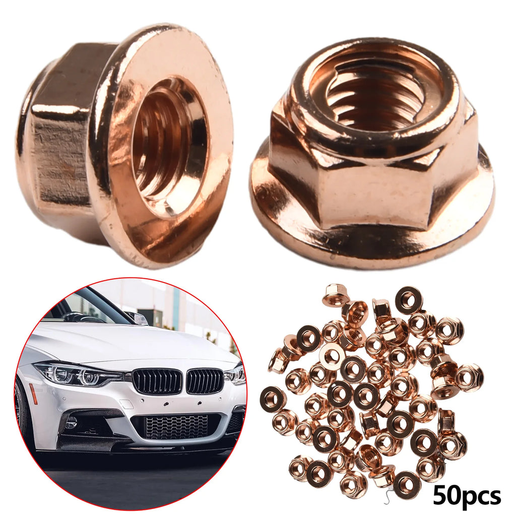 50 Pcs Exhaust Nut Elbow Nuts M8 SW 13 Turbocharger Manifold Copper Nut Automobile Exhaust Pipe Hexagon Nut