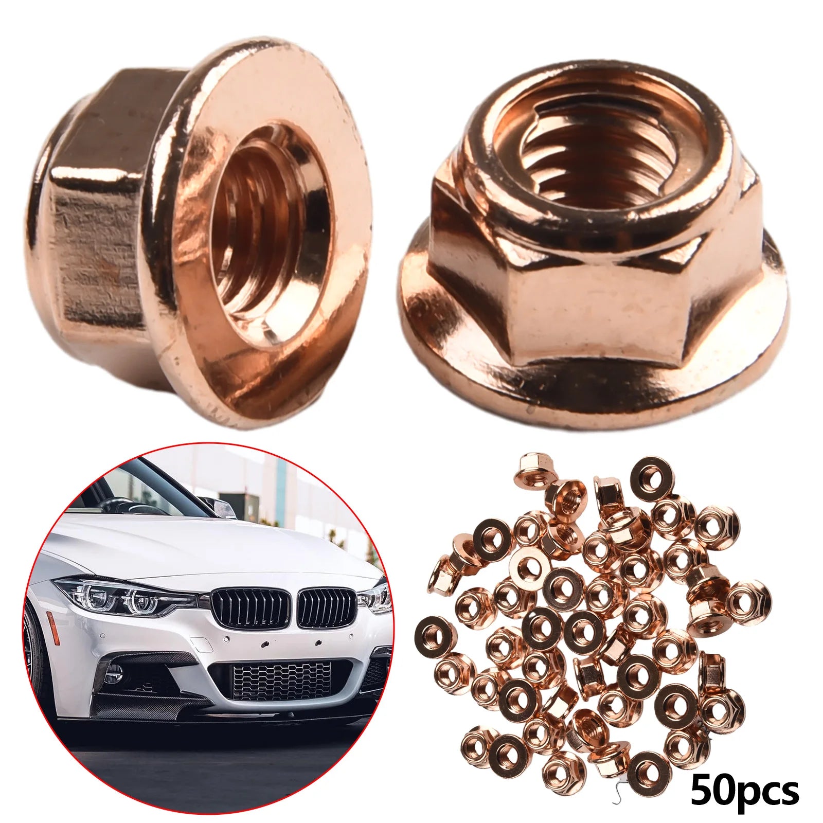 50 Pcs Exhaust Nut Elbow Nuts M8 SW 13 Turbocharger Manifold Copper Nut Automobile Exhaust Pipe Hexagon Nut