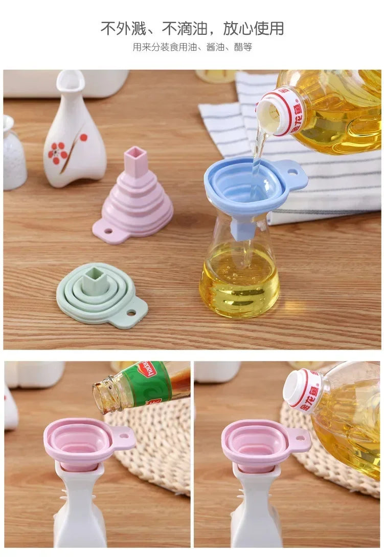 Folding Silicone Funnel for Filling Bottles Kitchen Silicone Funnel Food Grade TPR Collapsible Funnel Kitchen Gadgets Oil Filler