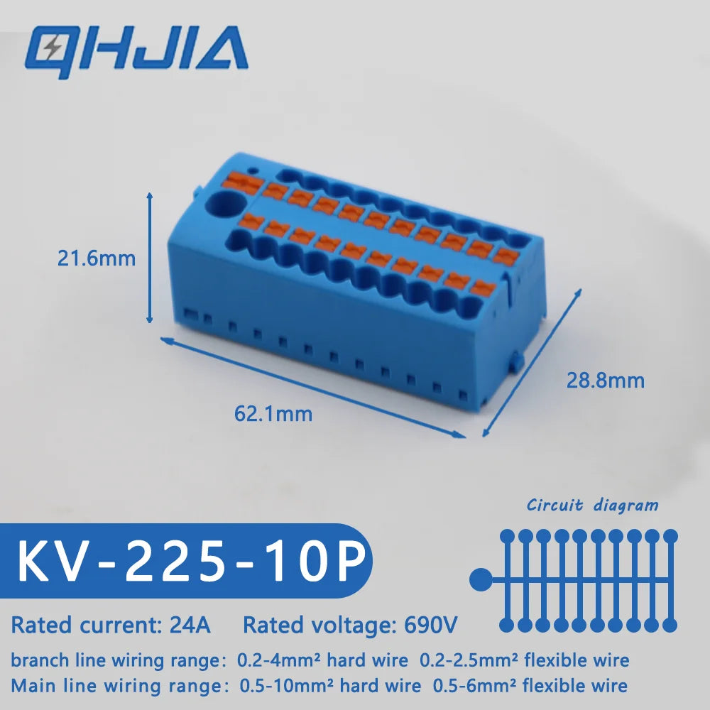 1 in Multiple Out Electrical Splitter Wire Connector Plug-in Terminal Block for Home Light Wiring Guide Rail Junction Box
