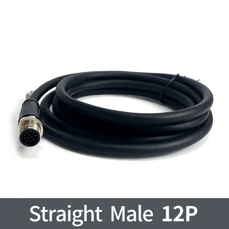 2m M12 Waterproof Sensor Cable, Male & Female Connector, 4/5/8/12 Pin, Integrated Injection Molded for Industrial Automation