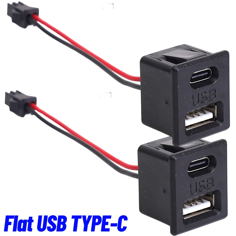 Universal Auto Dual Type C Female Jack Flush Mount Power Socket 5V 2A USB C Snap in Connector for Car Interior Upgrade Charger