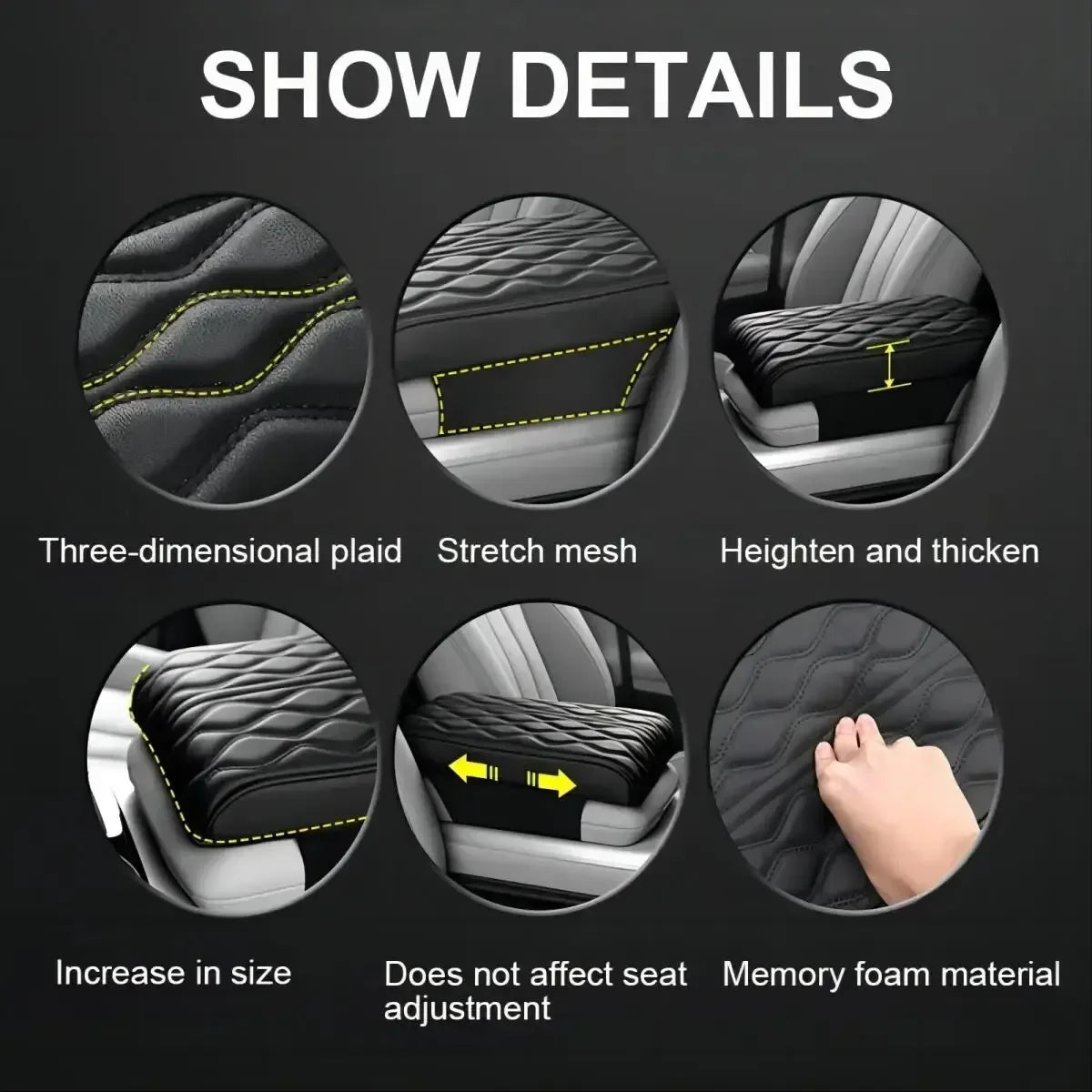 Car Soft Armrest Mat Wave Embroider PU Leather Center Console Arm Rest Protection Cushion Auto Armrests Storage Box Cover Pad