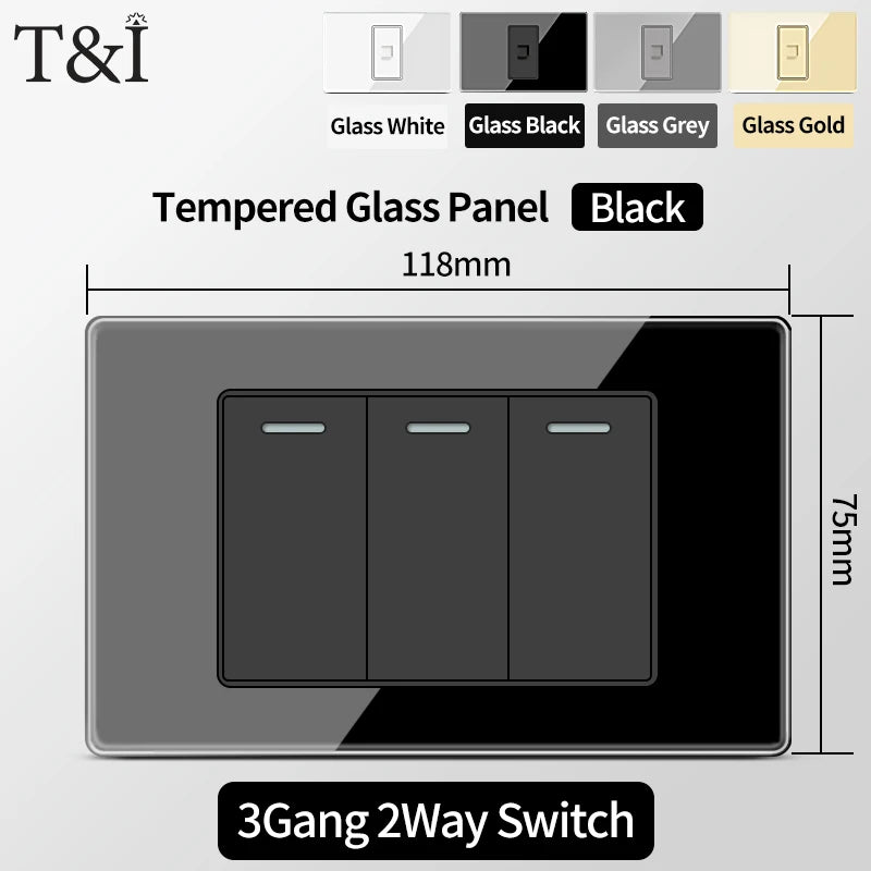 Brazil Standard Wall Socket (Type N) with Type‑C USB, 3‑Gang Wall Switch, Tempered Glass Panel, Stable Power for Home/Office