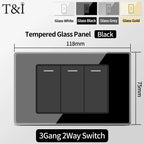 Brazil Standard Wall Socket (Type N) with Type‑C USB, 3‑Gang Wall Switch, Tempered Glass Panel, Stable Power for Home/Office