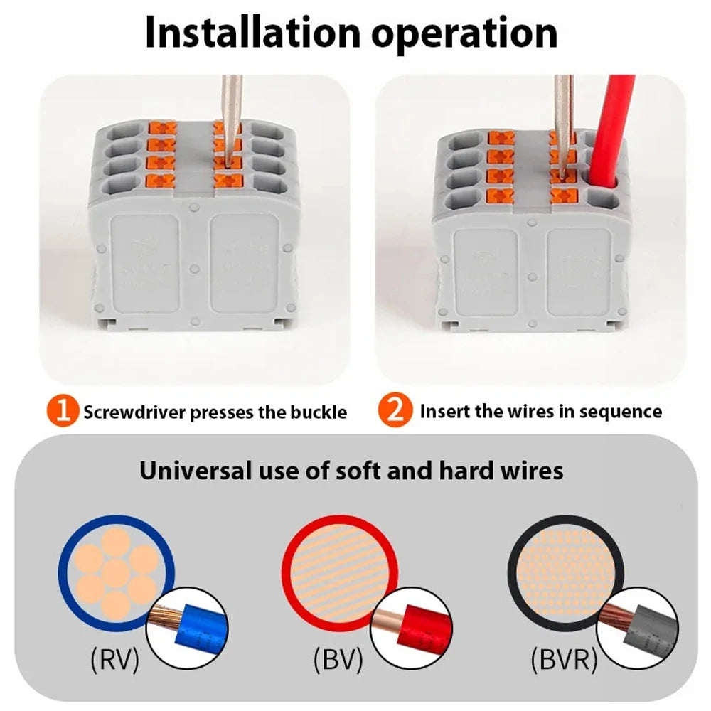 Fast Wiring Mini Rail-Type Quick Junction Box | 1-In-Multi-Out Plug-in Terminal Wire Connector for Easy Electrical Connection