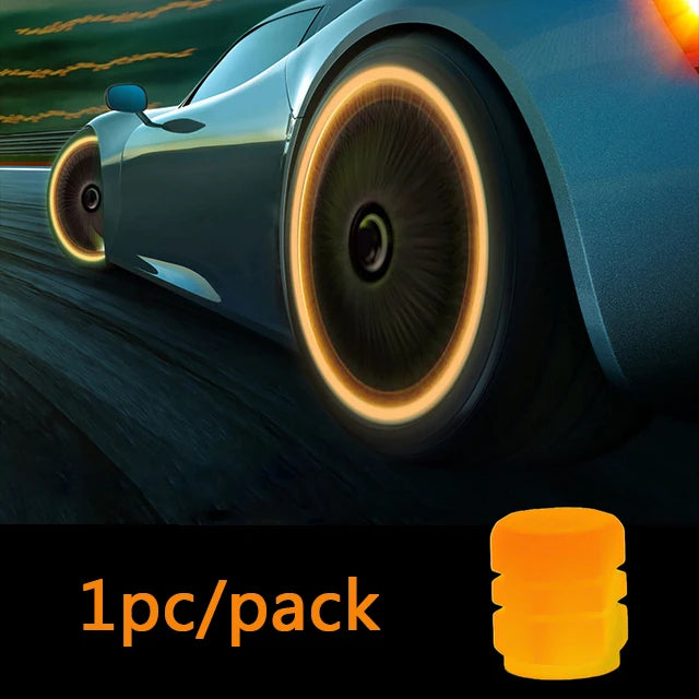 Luminous Valve Caps Car Tire Fluorescent Tyre Valve Stem Decor Luminous Cap Night Glowing Wheel Hub Nozzle Valve Caps