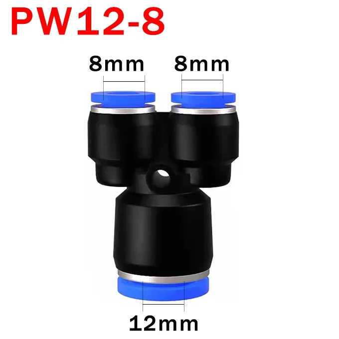 10pcs Y-Type Pneumatic Tee Fittings PY4-PY16 (4-16mm OD) - Push-In Quick Connect for Air/Water Hose, Blue Nylon & Brass