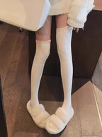 Sweet Lace Thigh High Socks Japanese Style Knitted Long Socks JK Lolita Black White Stockings Women Girls Amagi
