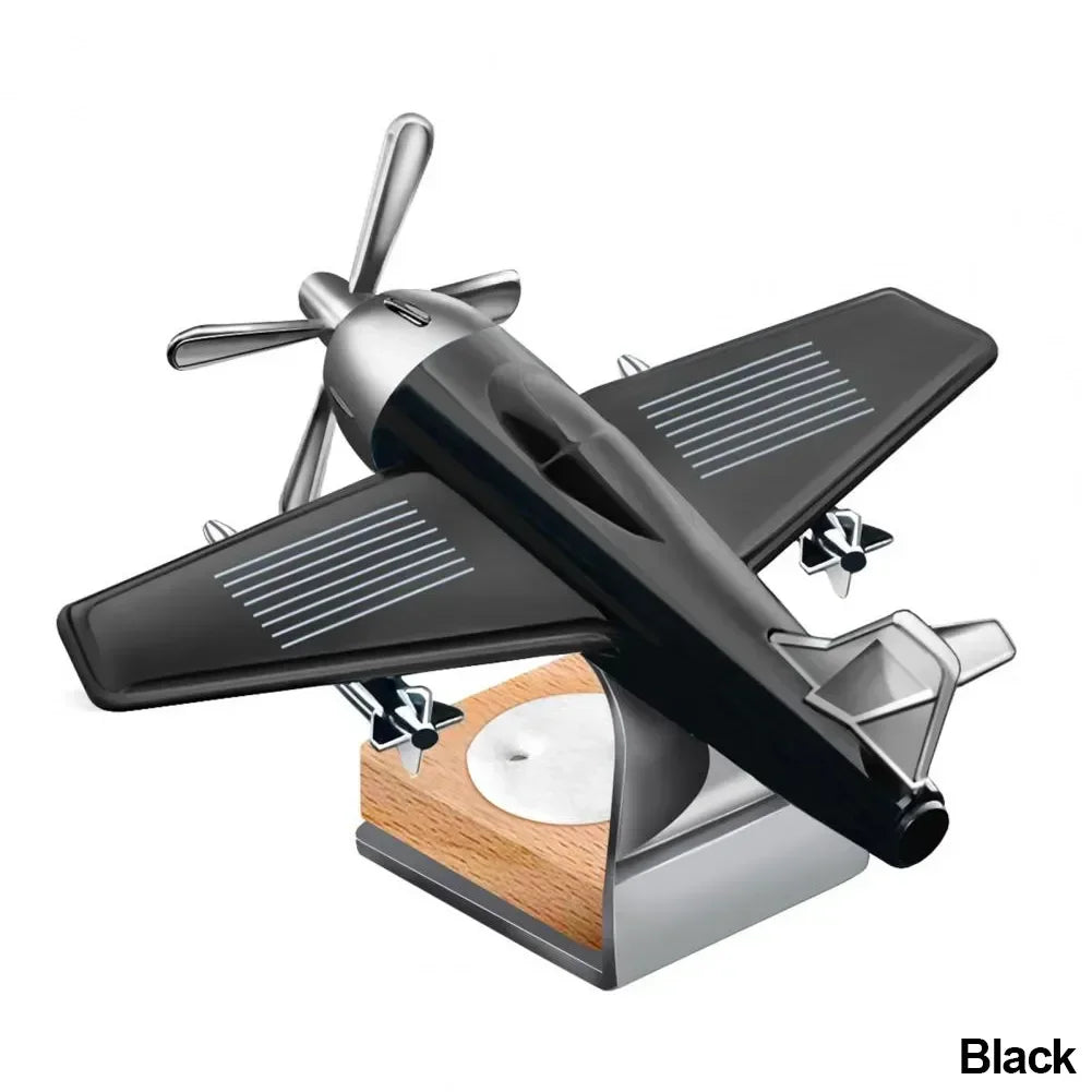 Solar-Powered Rotating Airplane Dashboard Ornament Plastic Creative Car Interior Accessory - Novelty Desktop Decoration for Car
