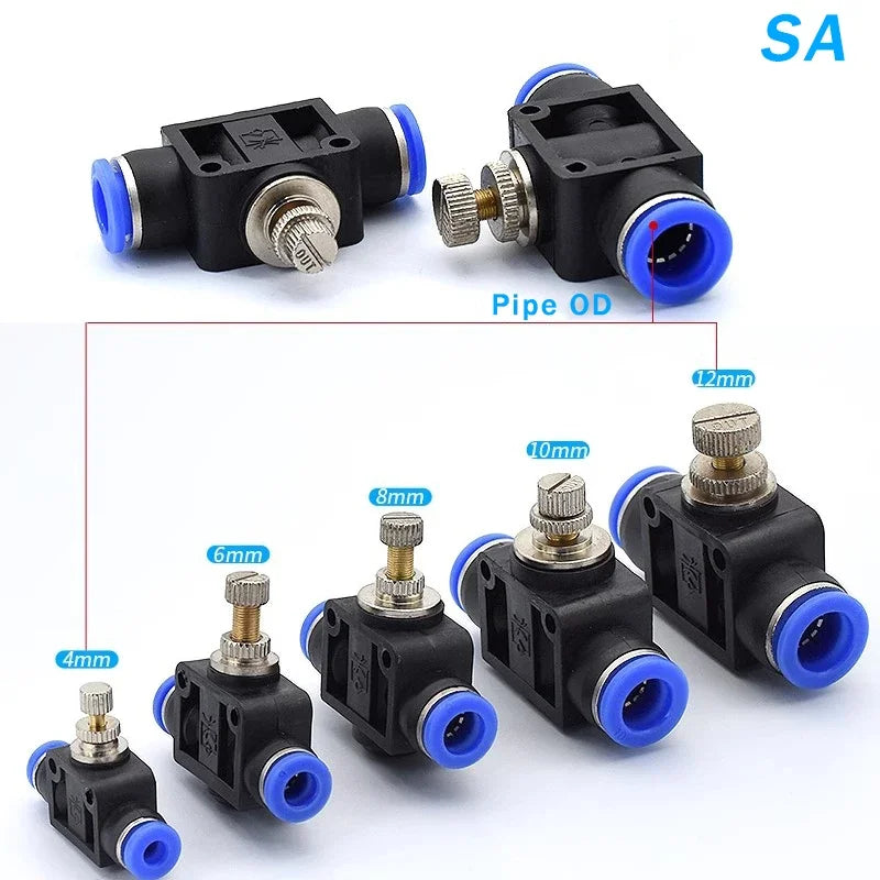 2PCS SA Throttle Valve - 4-12mm Air/Water Flow Control, Pneumatic Push In Fittings for Hose & Tube Speed Regulation