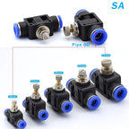 2PCS SA Throttle Valve - 4-12mm Air/Water Flow Control, Pneumatic Push In Fittings for Hose & Tube Speed Regulation