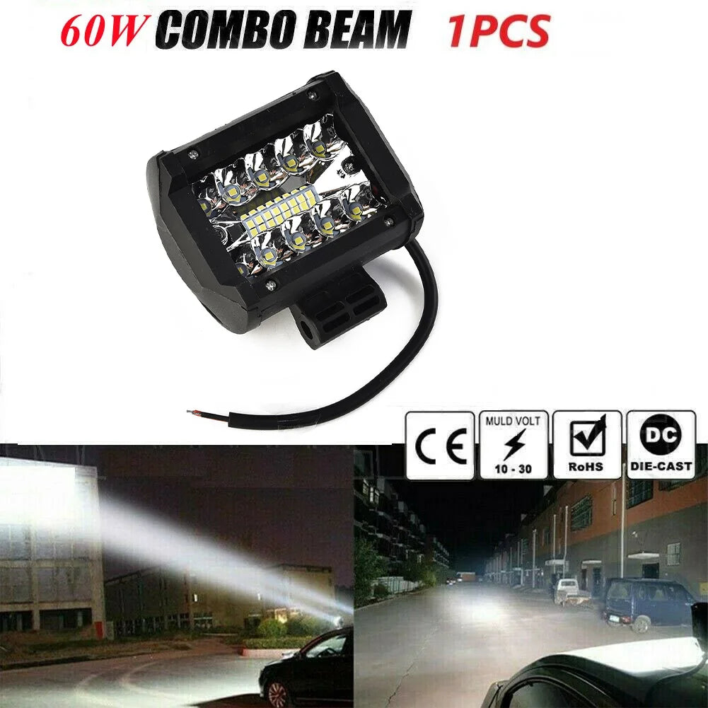 60W Car LED Work Light Bar Spot Flood Combo Pods Offroad Fog Lamp Waterproof Dust Proof  For SUV ATV UTV Car Accessories