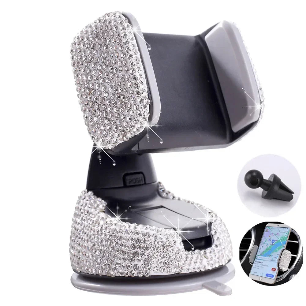 Elegant Rhinestone Car Phone Holder Universal Rotatable Secure Perfect for Easy Navigation and Style Interior Woman Accessories