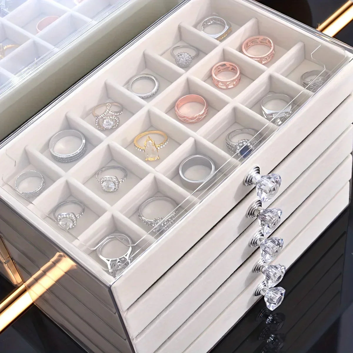 Layer Drawer Style Velvet Jewelry Box Earring Bracelet Storage Rack Multi Layer Display Case for Jewelry Accessories Amagi