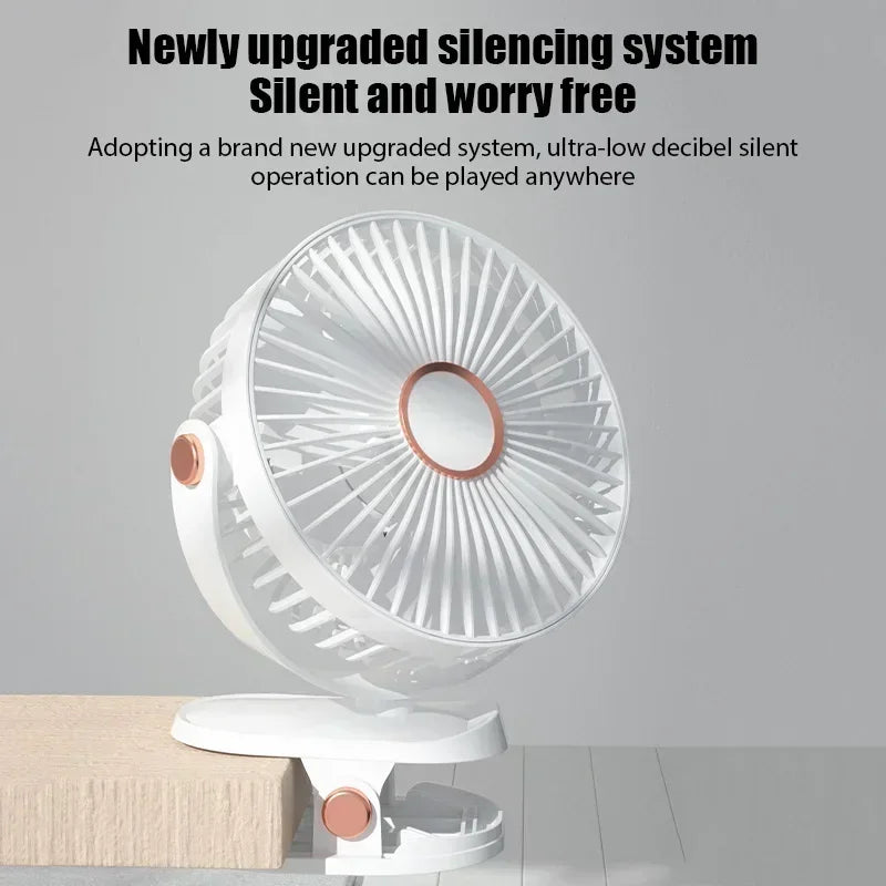 Car Clip-on Fan 5 Speed Quiet Rechargeable Desktop Portable Air Circulator Wireless Fan with LED Light for Office Amagi