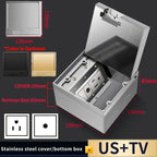 Hidden Floor Socket with USB Charging Ports, 304 Stainless Steel Underground Power Outlet, EU FR BR IL IT Standard, 130×130mm