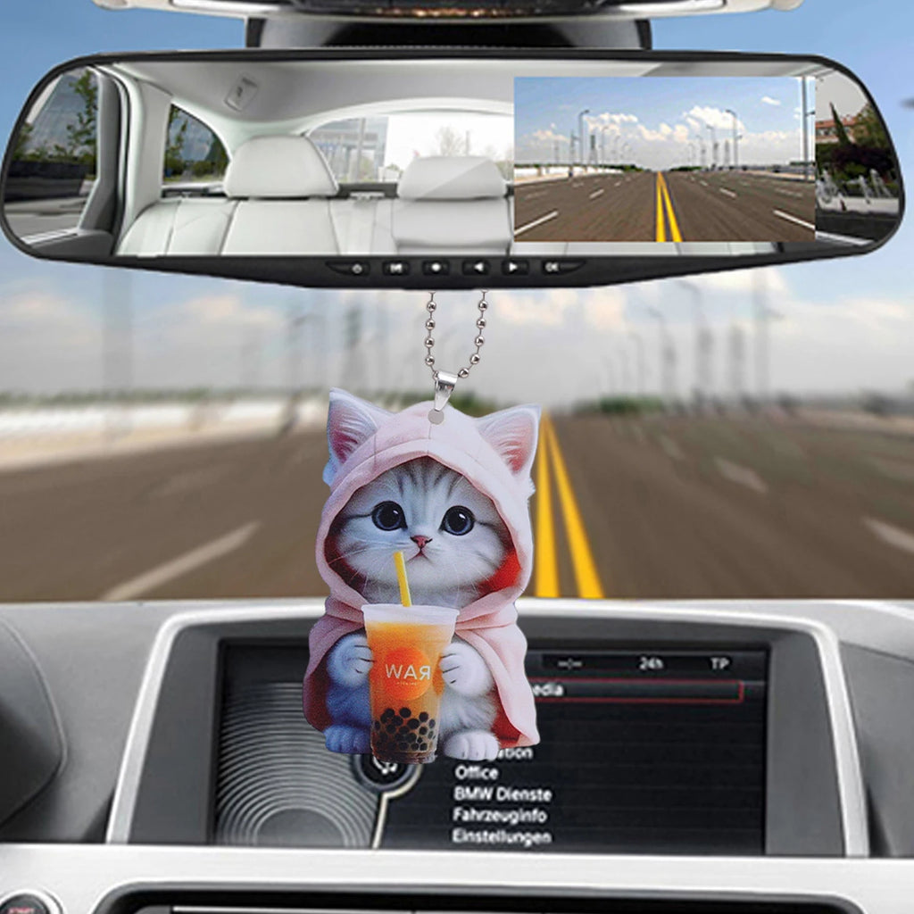 Acrylic Cat Pendant Key Chain 2D Flat Kitten Hanging Keychain Lifelike Kitten Bag Pendent Cartoon Animal Keyring Accessories