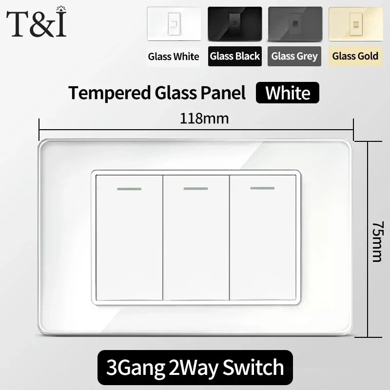 118x75mm Tempered Glass US-Thai Socket: Dual USB-C Ports & 2 AC Outlets for 110V, Scratch-Resistant Panel