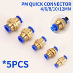 5PCS PM Push to Connect Fittings 4/6/8/10/12mm Bulkhead Union Quick Release Air Connector for 1/8-1/2" Thread Pneumatic Fittings