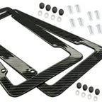 1/2PCS Carbon Fiber Pattern Plastic License Plate Frame Fiber Black Aluminum Metal Car Tag Holder Tire Screw Cap Universal Amagi