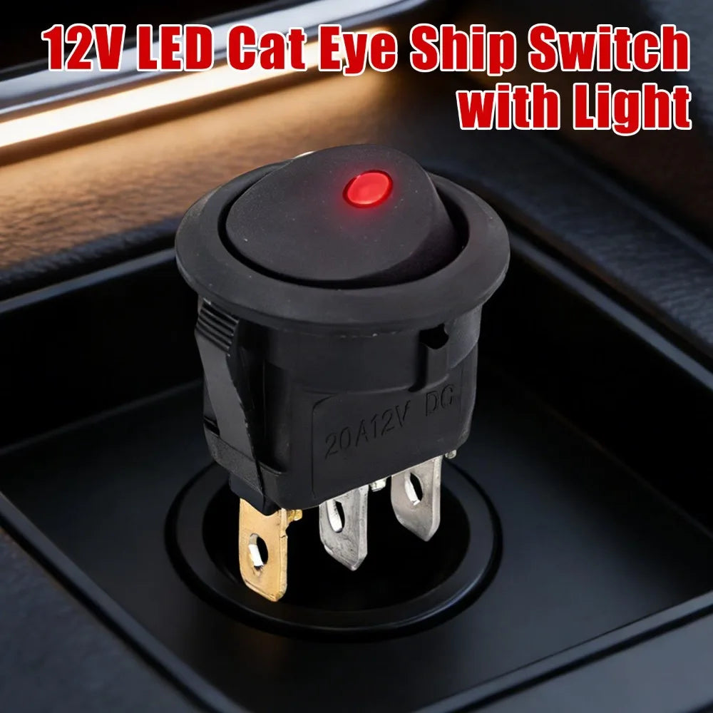 Automotive Rocker Switch 12V 3 Pin Cat Eye LED Light ON OFF Toggle Dash Replacement for Car Motorcycle Marine Boat RV Parts New