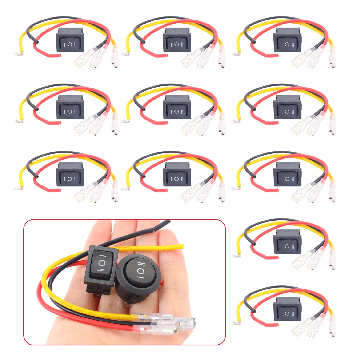 1/2PCS 12V Round Rocker Switch DC SPDT Circle Toggle Switch with Wires for Auto Marine Boat Switches Modified 3 Pin ON Off ON