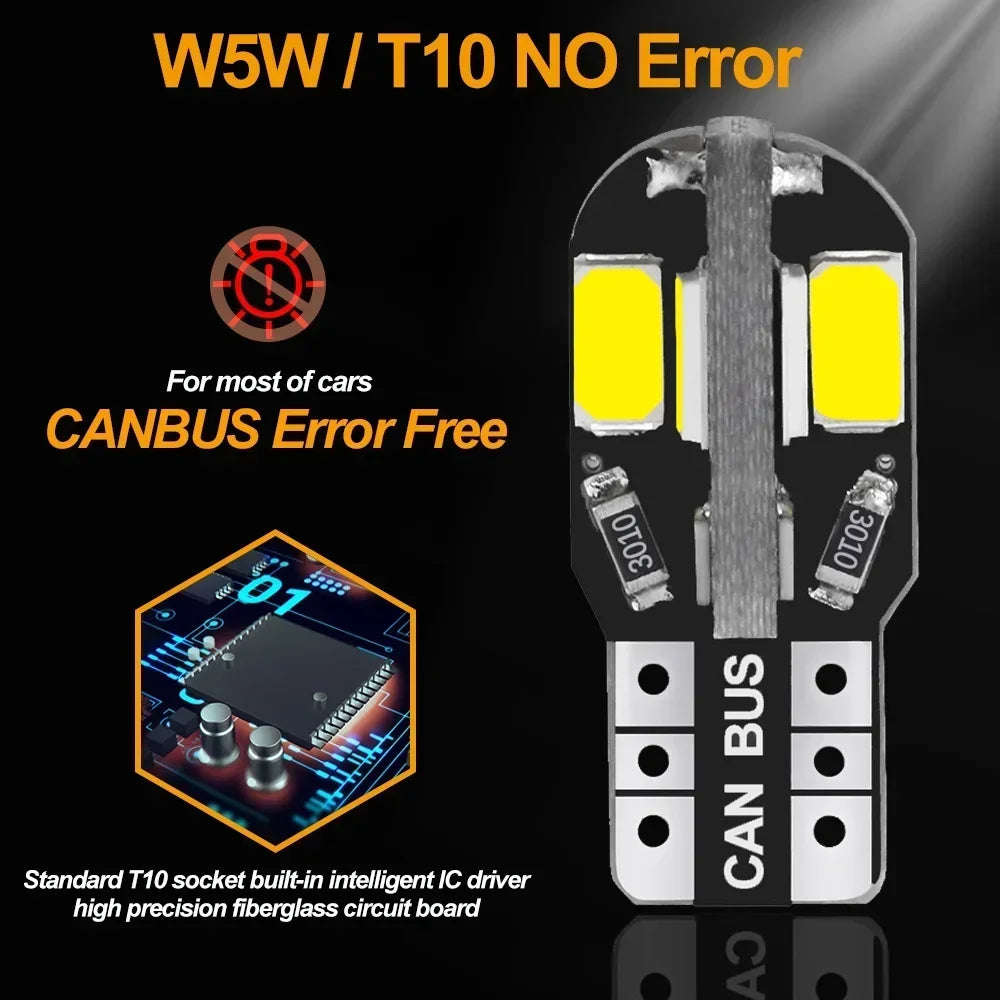 10/20PCS W5W T10 LED Bulbs Canbus 5730 8SMD 12V 6000K 194 168 LED Car Map Dome Lights Parking Light Auto Signal Lamp Amagi