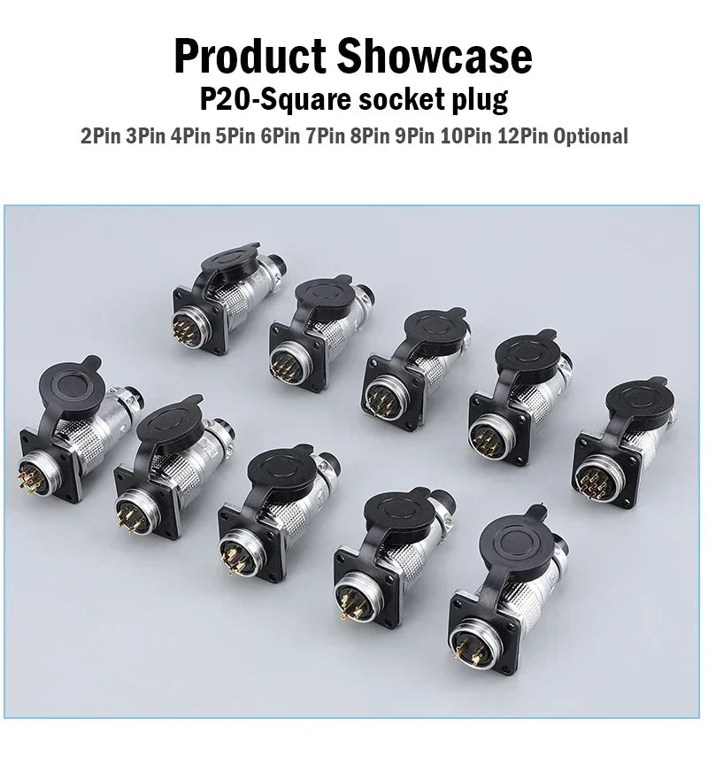 PLS20 WS20 TP20 Aviation Connector 20mm Opening Diameter 2-12 Pin Male Female Circular Plug Socket Metal Shell Waterproof IP67