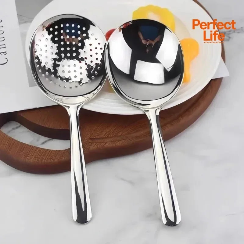 Heavy-Duty Commercial/Home Kitchen Spoons/Large Serving Spoon with Heat-Resistant Short Handle Drain Holes for Easy Cleaning