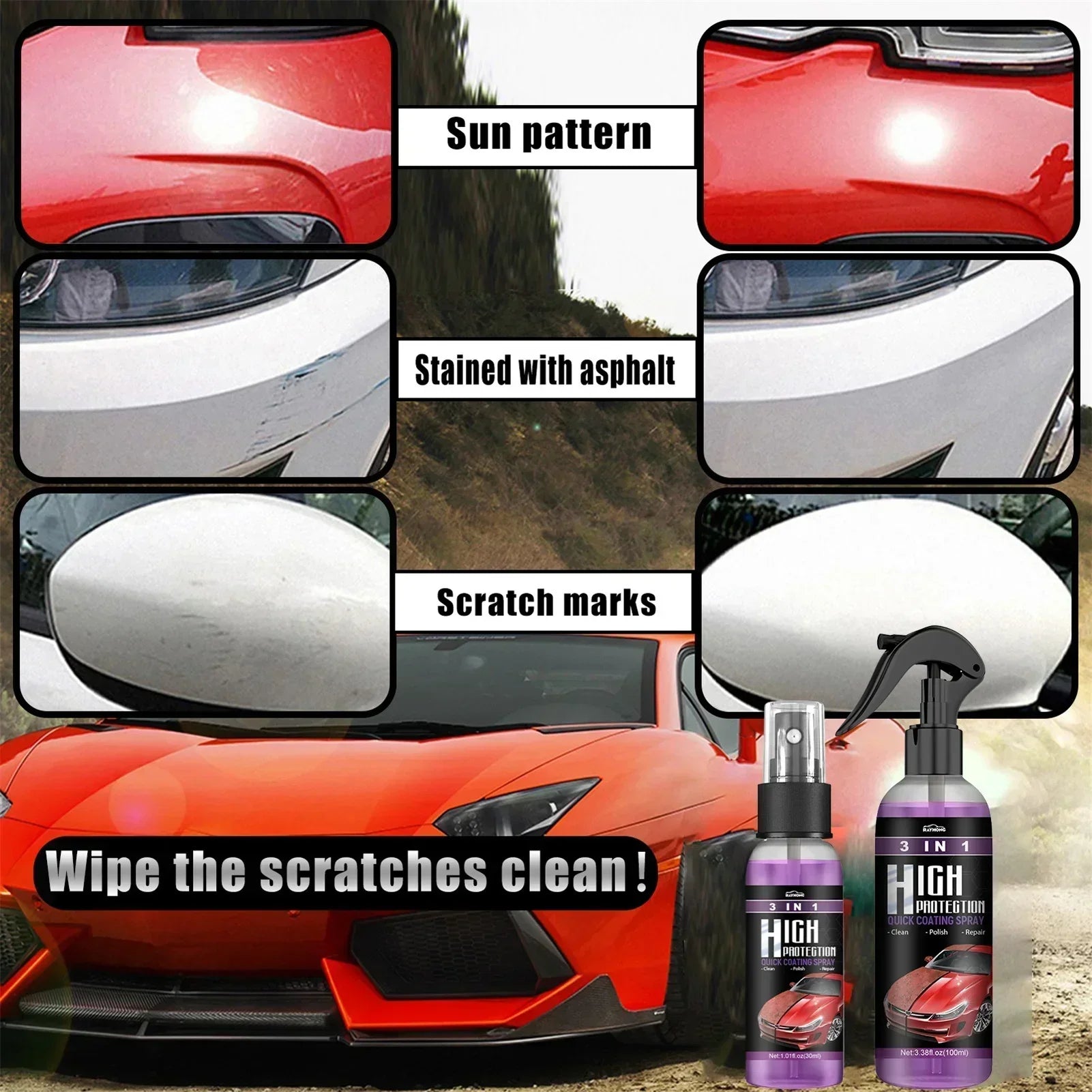 3 In 1 Quick Coating Spray High Protection Shine Armor Ceramic Car Wash Shield Coating Cleaning Nano Polishing Paint Wax Amagi