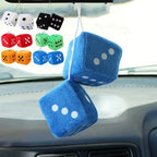 Car Fuzzy Plush Dice with Dots Retro Square Plush Hanging Mirror Fuzzy Dices for Pink Car Interior Ornament Decoration Amagi