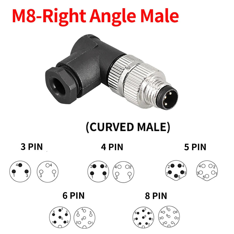 M8 Waterproof Aviation Connector Set, 3–8 Pin Male Female Plug & Socket for Proximity Sensor, Straight Right Angle/Flange Mount