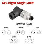 M8 Waterproof Aviation Connector Set, 3–8 Pin Male Female Plug & Socket for Proximity Sensor, Straight Right Angle/Flange Mount