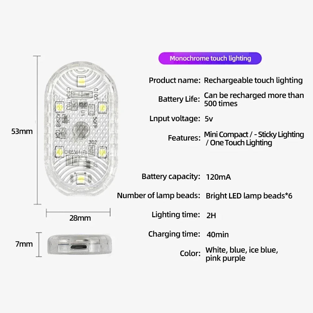 Car Interior Dome Light Finger Touch Sensor Mini LED Reading Lamp Roof Magnets USB Charging Atmosphere Dome Lamp Senser Tools Ne