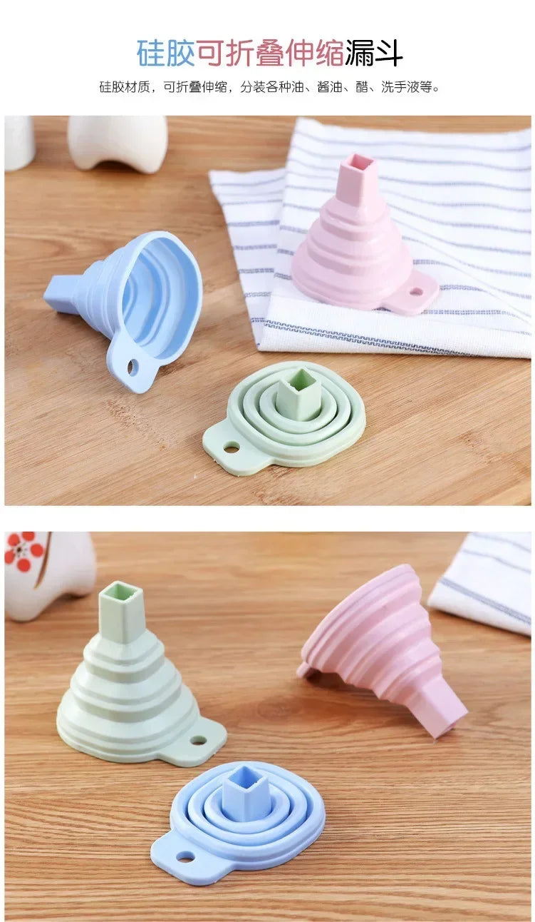 Folding Silicone Funnel for Filling Bottles Kitchen Silicone Funnel Food Grade TPR Collapsible Funnel Kitchen Gadgets Oil Filler