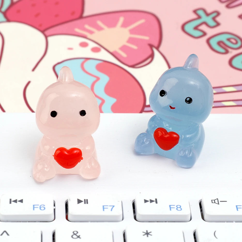 Cute Small Dinosaur Hug Heart Car Ornaments Night Glowing Luminous Dashboard Decor Car Home Ornament Decoration 10/1pcs