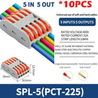 SPL2/3/4/5 Quick Wiring Terminal, PCT Parallel Wire Connector Junction Box, 1‑in 2/3/4/5‑Out Splitter for Lamp/Lighting