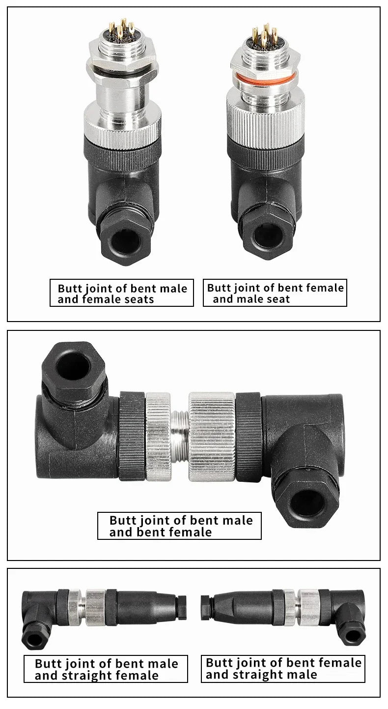 1Pcs M12 12MM Sensor Connector Straight Angle Male Female Waterproof Screw Threaded Plug Coupling 4 5 8 Pin PG7