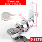 Cabinet Cam Lock Set, 5 Pack Two-Sided Keyed Alike 16MM-30MM Cylinder Cam Locks Secure Mailbox File Drawer Compartment Lock