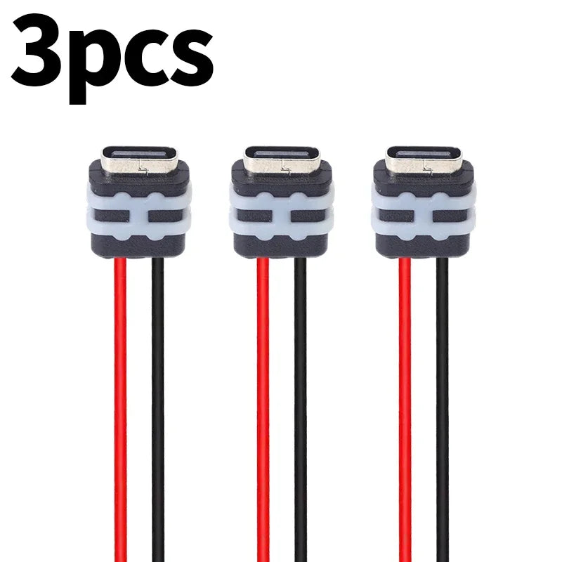 Waterproof Female Charger Type-C Female Socket Connector 2Pin Jack Female Charging Port 3A Black Wire Fast Charging Power Port