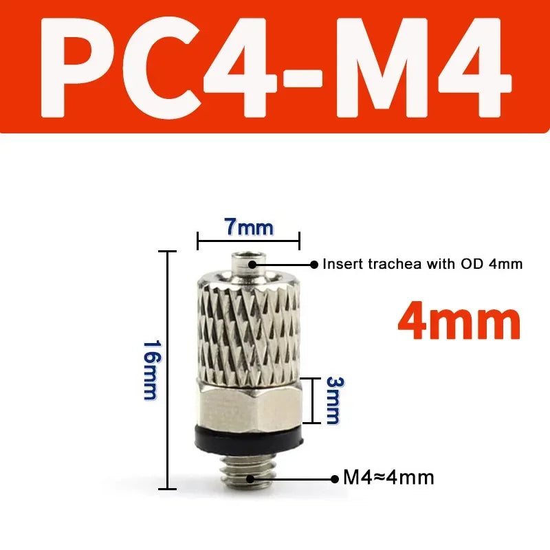 Mini Pneumatic Pipe Connector PC PL Screw Through Quick Fitting Fast Twist Joint ,Male Thread M3 M4 M5 M6 - Tube OD 3mm 4mm 6mm