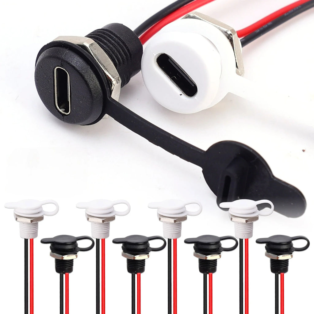 Flush Mount USB Type C Waterproof Receptacle 5V 3A Female Socket Pigtail 2 Pin Power Connector Retrofit Auto RV Marine Car Parts
