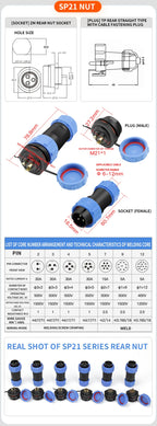 SP13 SP16 SP17 SP20 SP21 2PIN-12PIN Panel Mount Waterproof Aviation Connectors Plug Socket IP68, Electrical Cable Wire Connector
