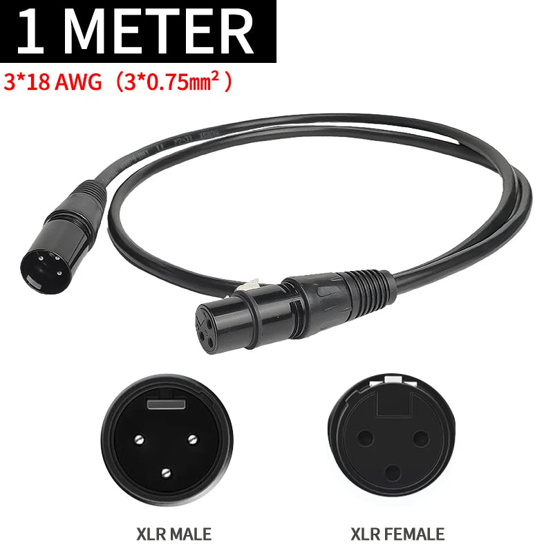3-Pin XLR Male to Female Microphone Cable, 3×18AWG Balanced DMX Audio Cord for Stage Light, Mixer, Speaker & Amplifier